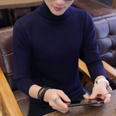 Áo len cổ lọ nam mùa đông dày dặn nam sinh viên phiên bản Hàn Quốc mỏng vừa vặn cộng với nhung ấm màu trắng đáy áo len dệt kim thủy triều