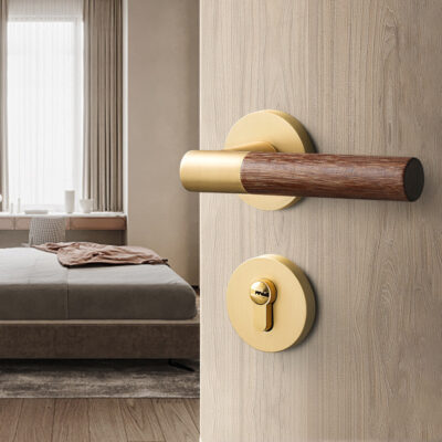 Trung Quốc mới phong cách vân gỗ phòng Khóa cửa phòng ngủ chia Khóa cửa trong nhà khóa tắt tiếng tay nắm cửa gỗ hút từ tính Khóa cửa gỗ