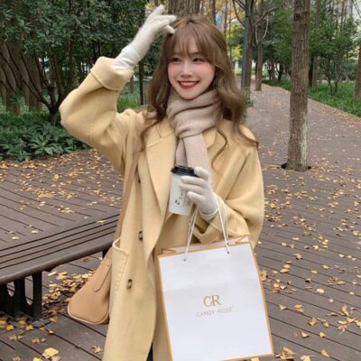 B8569 ngỗng vàng mùa thu và mùa đông mới của phụ nữ dài trung bình cashmere 2 mặt áo khoác len hoàng gia em gái áo khoác len