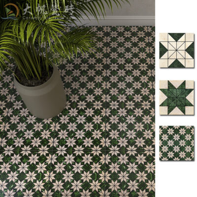Gạch mosaic giả kiểu Hồng Kông 300X300 màu xanh đậm hoa văn đá cẩm thạch cũ Gạch Thượng Hải gạch lát nền ban công B&B