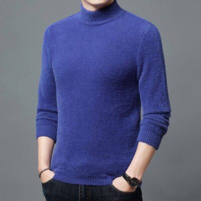 Quần áo nam dày vừa vặn áo len nhung lông chồn ấm áp nam trung niên và thanh niên áo len nửa cổ lọ có đáy áo sơ mi