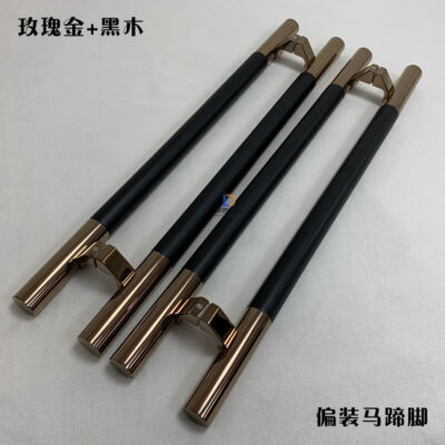 Tay nắm cửa bằng kính khung bằng thép không gỉ đơn giản Hoa hồng vàng Tay nắm cửa bằng gỗ chắc chắn Tay vịn cửa khách sạn màu đen