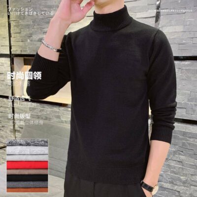 Áo len nam nửa cổ lọ phiên bản Hàn Quốc hợp thời trang mùa thu 2022 áo len dệt kim đáy màu trơn bên trong có cổ giữa áo len cotton cơ bản