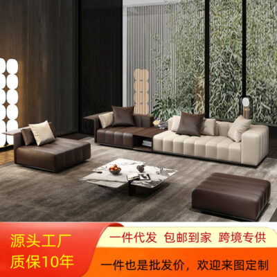 Phong cách Ý nhẹ nhàng sang trọng tối giản phím đàn piano sofa biệt thự phòng khách căn hộ lớn lớp đầu tiên da bò sofa da đàn piano