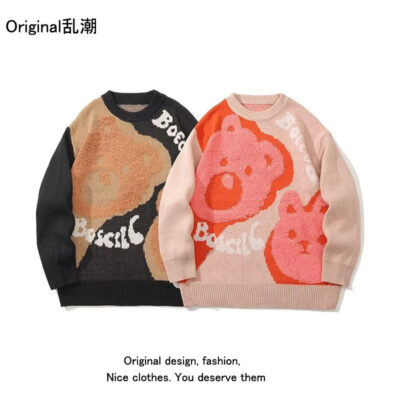 Áo len nam và nữ hợp thời trang thương hiệu đẹp trai hợp thời trang hàng đầu trên đường phố phù hợp với giới trẻ quốc triều đánh màu phim hoạt hình gấu hàng dệt kim
