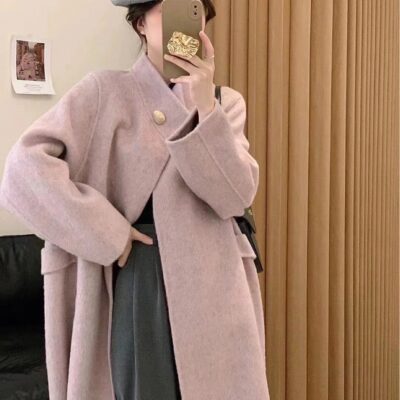Khí chất cổ điển cashmere hai mặt cho nữ rộng rãi phong cách Hàn Quốc cao cấp nhẹ nhàng Áo khoác len nữ