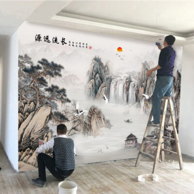 3D Cổ Điển Trung Quốc Mực Phong Cảnh Giấy Dán Tường Tivi Phòng Khách Nền Treo Tường Giấy Dán Tường Văn Phòng Trang Trí Phòng Trà Bức Tranh Tường Treo Tường Bao Phủ