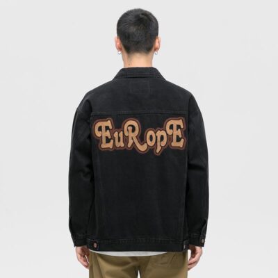 Mùa xuân đen thêu áo khoác denim nam dáng rộng kích thước lớn ins thủy triều giặt nước nam phù hợp với áo khoác quần áo