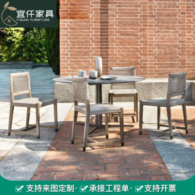 Đồ gỗ ngoài trời Bắc Âu dệt dây gỗ chắc chắn gỗ tếch gỗ sát trùng dây dệt kết hợp bàn ăn ghế mây ghế ban công sân vườn ngoài trời