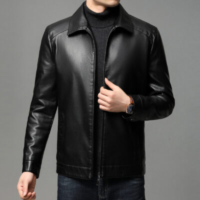 Thu Đông 2022 Áo Khoác Da Nam PU Dài Giữa Ve Áo Nam Xu Hướng Hàng Đầu Áo Khoác Da
