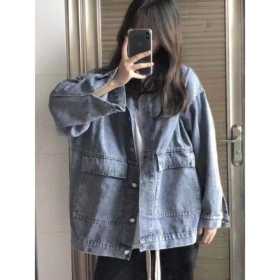 Áo khoác denim nữ người đàn ông nhỏ mùa xuân và mùa thu phiên bản Hàn Quốc mới của ins xu hướng tất cả các trận đấu áo khoác denim dáng rộng thô lỗ đẹp trai