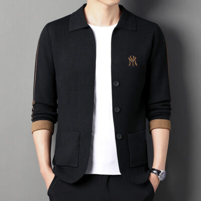 Xuyên Biên Giới Thu Đông 2022 Mới Dệt Kim Dài Tay Cardigan Nam Trẻ Màu Thêu Rời Áo Len Dày Dặn Áo Khoác