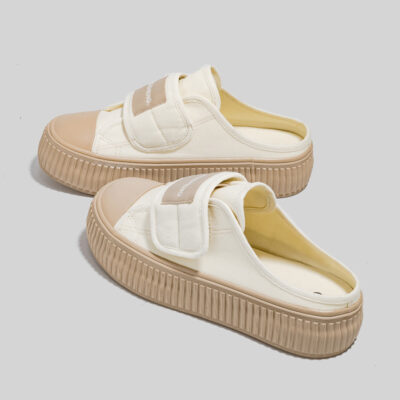 Mùa xuân năm 2023 mới giày vải đế dày Velcro slip-on bán đường mòn dành cho nữ thiết kế thích hợp cho tất cả các trận đấu giày nhỏ màu trắng