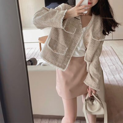 Bạn / Xiangxiang ~ Nhỏ Xiangfeng Áo khoác nữ mùa thu Phong cách mới Áo khoác phong cách phương Tây Áo ngắn