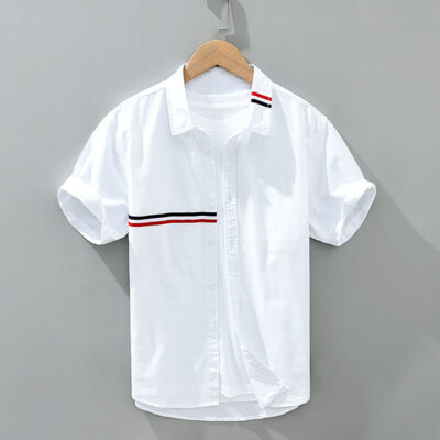 Áo sơ mi nam ngắn tay nối ruy băng hợp thời trang mùa hè cotton mỏng Oxford quay đơn giản đẹp trai áo sơ mi thiết kế cảm giác