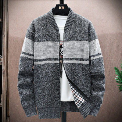 Mùa xuân và mùa thu mới bóng chày cổ áo dệt kim cardigan nam áo len dài tay giản dị áo khoác nam áo khoác lỏng lẻo giản dị