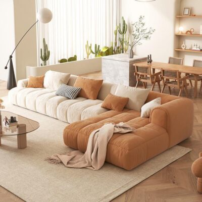 Sofa phím đàn piano công nghệ vải phòng khách căn hộ nhỏ đơn giản hiện đại phong cách màu kem ghế dài góc kết hợp sofa vải