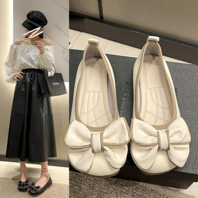 35-43 size giày nữ size lớn 41-42 Doudou giày nữ mùa xuân đế mềm béo bàn chân rộng chất béo đơn giày slip-on múc giày