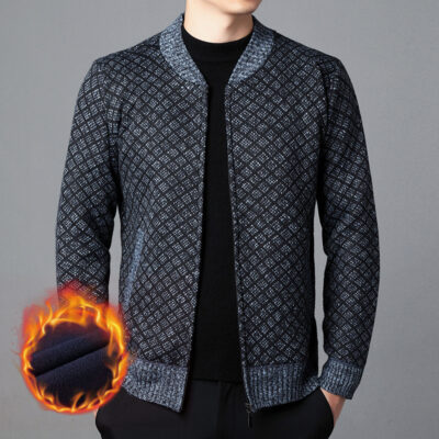 Mùa thu và mùa đông áo len dệt kim cardigan nam cổ bóng chày jacquard cổ đứng áo khoác giản dị phiên bản Hàn Quốc bán buôn áo len nam trung niên và thanh niên