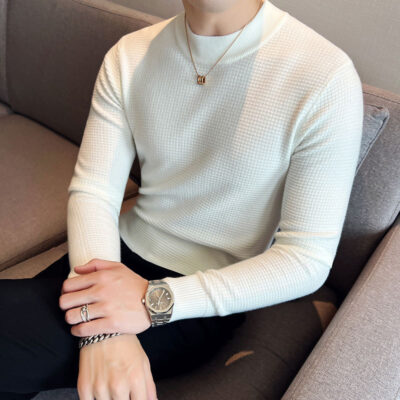 Mới slim-fit áo len cổ trung nam tất cả các trận đấu bình thường chạm đáy áo sơ mi mùa thu và mùa đông nửa áo len cao cổ