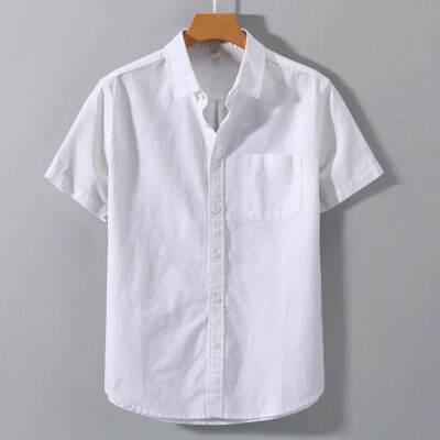 Áo sơ mi cotton và vải lanh mới của nam giới ngắn tay tối giản nửa tay áo sơ mi cotton và vải lanh ngắn tay của Nhật Bản quần áo inch áo sơ mi nhiều màu phần mỏng