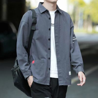 Mới cotton dài tay áo sơ mi nam phong cách Hồng Kông công cụ giản dị áo sơ mi cotton áo khoác rộng quần áo nam bán buôn xu hướng