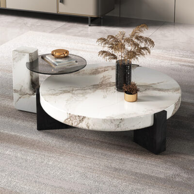 Ý đá cẩm thạch bàn cà phê phòng khách nhà căn hộ nhỏ Bàn trà đẹp kích thước tròn phong cách thiết kế cao cấp phong cách Pháp phong cách mới