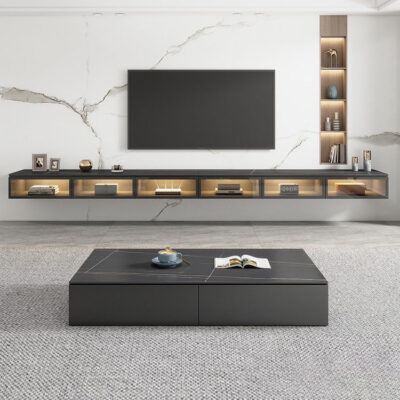 Treo phiến đá tủ tivi phòng khách hiện đại đơn giản nhà căn hộ nhỏ kính treo tủ bàn cà phê tủ tivi treo