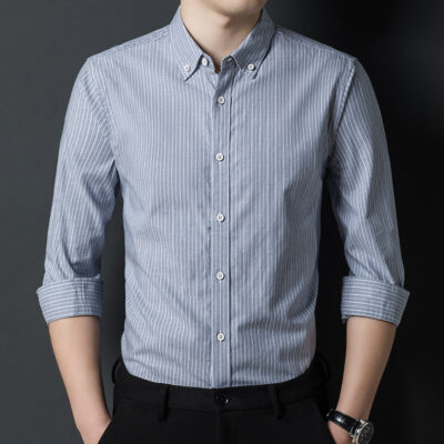 Áo sơ mi nam kẻ sọc dài tay cotton mới xu hướng mùa xuân và mùa thu nam áo sơ mi công sở giản dị bố trang phục