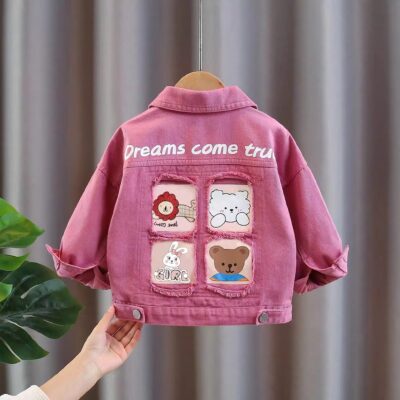 Áo khoác denim bé gái phong cách nước ngoài trẻ em phong cách Hàn Quốc trẻ em dáng rộng 2023 áo khoác ngắn thời trang xuân thu mới