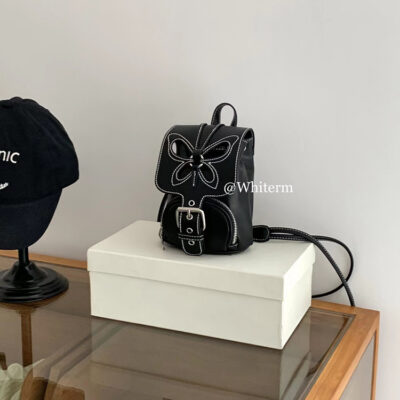 Thiết kế thích hợp theo phong cách retro của Mỹ y2k túi hot girl màu đen sẫm nơ rỗng ba lô mini hợp thời trang