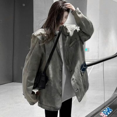 Mùa Xuân Năm 2023 Nữ Phong Cách Mới Của Mỹ Retro Áo Khoác Dài Tay Rời Đa Năng Đã Giặt Phù Hợp Với Cổ Áo Khoác Denim hợp Thời Trang