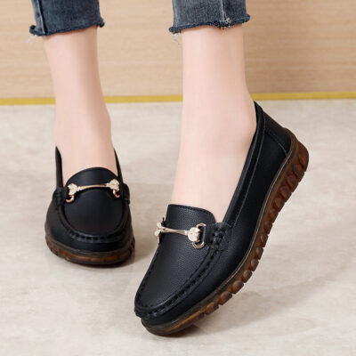 Mùa Xuân Năm 2023 Mới Đậu Hà Lan Giày Nữ Da Mềm Đáy Mềm Của Mẹ Giày Slip On Nhỏ Giày Da Đáy Bằng giày Thường Nữ