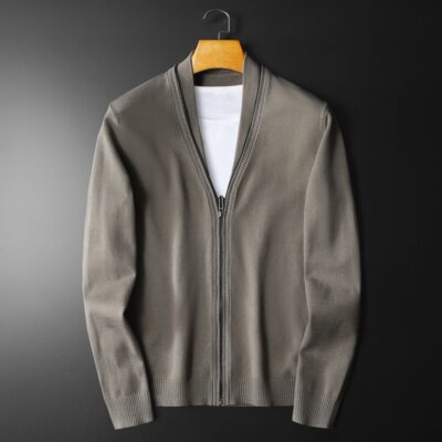 2022 mùa thu đông mới cardigan nam áo len dệt kim dây kéo áo len xu hướng thời trang đồng màu áo khoác