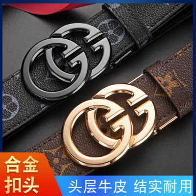 Mới trơn họa tiết khóa thắt lưng da bò chữ G khóa nam công sở thắt lưng thời trang đơn giản có thể bán buôn