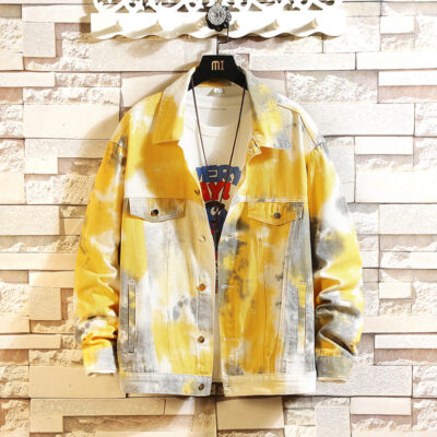 23 mùa thu nam mới họa tiết rằn ri áo khoác denim ngoại thương Nhật Bản size lớn thanh niên cá tính áo khoác cardigan