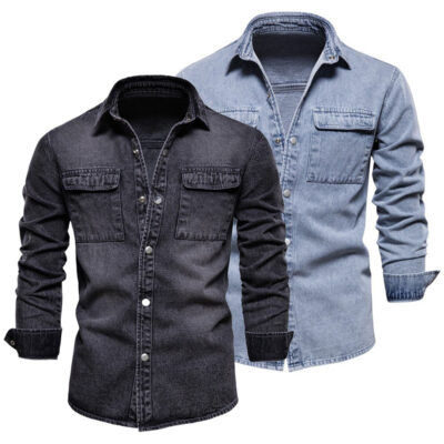 Xuất khẩu xuất khẩu nam mùa xuân và mùa thu áo khoác nam giản dị đã giặt denim cũ màu trơn thời trang Châu Âu và Hoa Kỳ