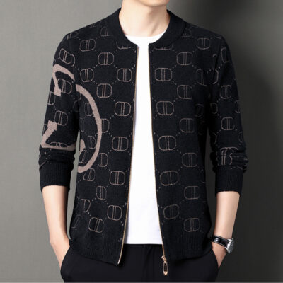 Mùa Thu Đông 2022 Nam Dày Giả Nhung Chồn Dệt Kim Áo Khoác Cardigan Đồng Phục Bóng Chày Trung Và Thanh Niên Áo Len Chữ Dây Kéo Áo Len