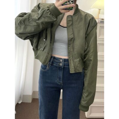 Mỹ Retro Phi Công Bảo Hộ Lao Động Áo Khoác Áo Khoác Nữ Xuân Thu Mới Phong Cách Hồng Kông Tay Dài Đồng Phục Bóng Chày Đa Năng