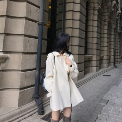 Áo khoác len cashmere hai mặt dành cho nữ mùa thu đông khí chất mới Áo khoác len dáng dài vừa vặn cho nam nhỏ phù hợp với mọi lứa tuổi