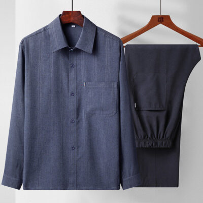 Áo sơ mi cotton và vải lanh dài tay của nam giới trung niên và cao tuổi phù hợp với quần áo của cha mùa xuân và mùa hè ve áo rộng cỡ lớn quần áo của ông nội