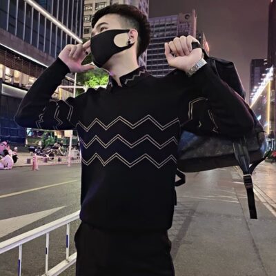 Giả 2 Áo Sơ Mi Cổ Áo Len Nam 2022 Mới Thu Đông Hợp Thời Trang Thương Hiệu Tinh Thần Anh Chàng Áo Nam Dệt Kim