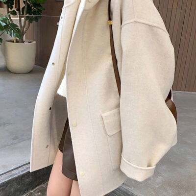 Yêu tinh mùa thu đông mới có mũ trùm đầu 2 mặt áo khoác len ngắn áo khoác len phiên bản Hàn Quốc rời thường ngày tại chỗ