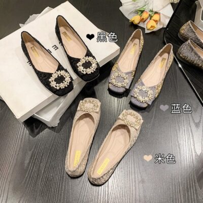 Giày Doudou 2023 kiểu dáng mới cực hot lưới đỏ cao cấp phong cách nước ngoài phù hợp với gió nhỏ thơm giày bệt miệng nông đế mềm giày đơn nữ