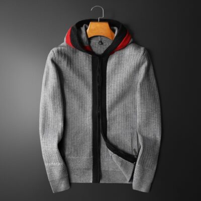 Nam Có Mũ Cardigan Mùa Xuân Và Mùa Thu 2023 Mới Nam Dây Kéo Slim Fit Áo Len Dệt Kim Áo Khoác Áo Khoác Nam