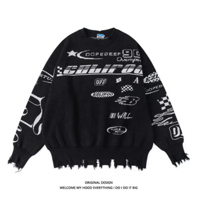 Triều Thương Hiệu Retro Nguyên Edge Đua Phù Hợp Với Thư Dạ Nỉ Áo Len Nam Mỹ Dạo Phố Hiphop Cặp Đôi Áo Len