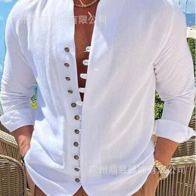 Châu Âu và Hoa Kỳ 2023 xuất khẩu mong muốn AliExpress ebay Amazon cotton lanh áo sơ mi cardigan giản dị hàng đầu