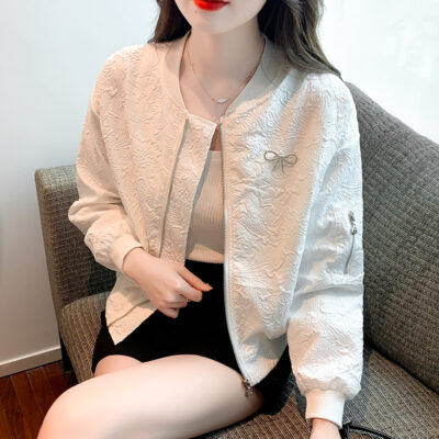 Mùa Thu Tay Dài Đồng Phục Bóng Chày Nữ Thu Đông 2023 Mới Áo Khoác Cardigan Top Áo Khoác Ngắn