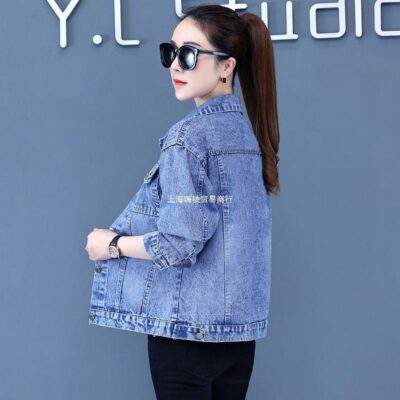 Áo khoác denim nữ cỡ nhỏ phong cách xuân thu áo khoác ngoài quần áo denim 2023 áo khoác mới quần áo thời trang nữ