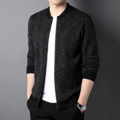 Quần Áo Nam Mới Mùa Xuân Và Mùa Thu 2022 Nam Màu Dệt Kim Thường Ngày Cổ Bóng Chày Dây Kéo Áo Len Cardigan Áo Khoác Nam